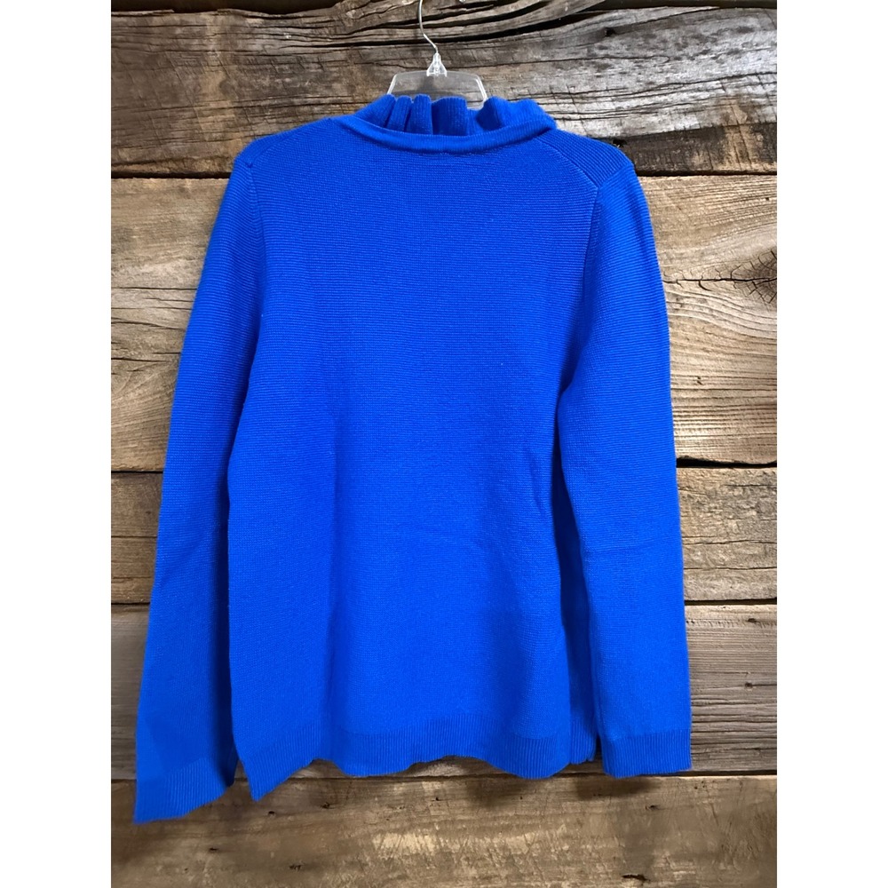 Talbots Royal Blue Ruffle Mock Neck Ribbed Knit Sweater Large - Picture 4 of 5